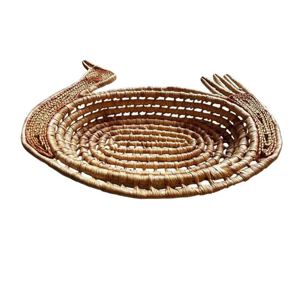 Two Gullah style handmade shaped shallow woven baskets Bunny & Turkey theme